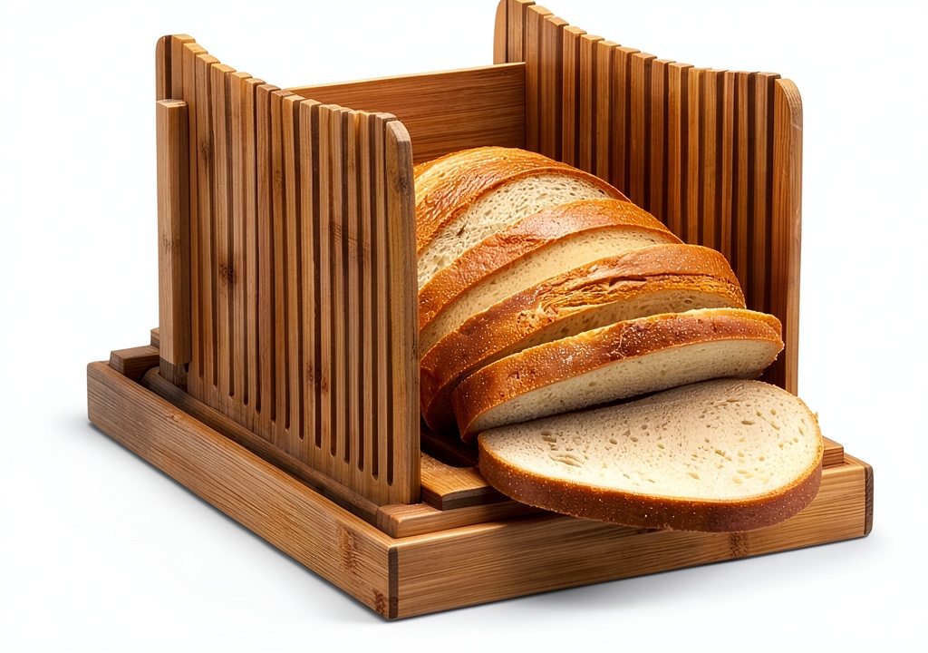 MIAO JIN Bamboo Bread Slicer on a kitchen counter