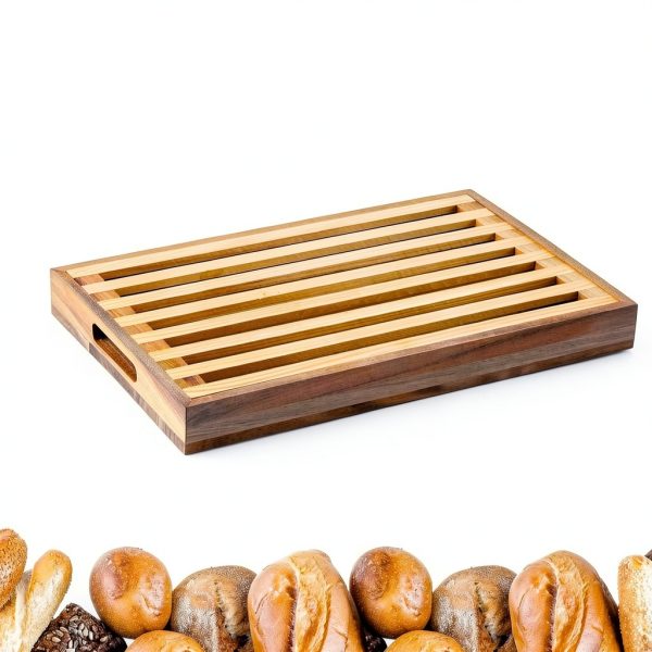 Wonderjune Acacia Wood Bread Board with Crumb Tray-1