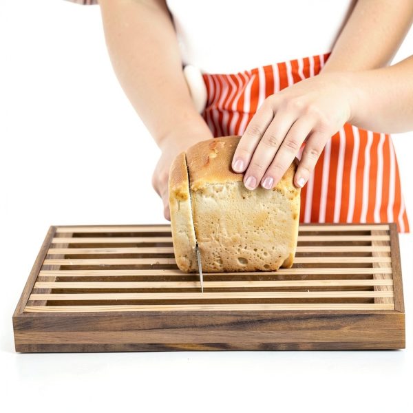 Wonderjune Acacia Wood Bread Board with Crumb Tray-3