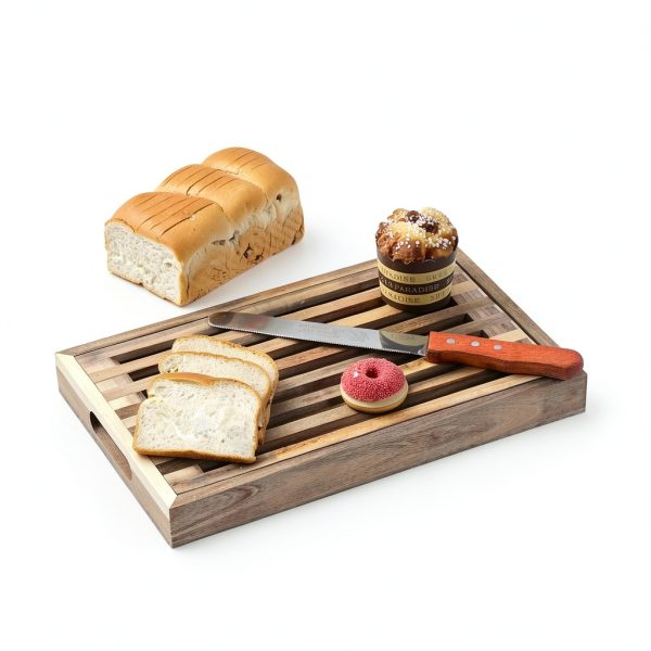 VZODESR Acacia Wood Bread Board with Crumb Tray-5