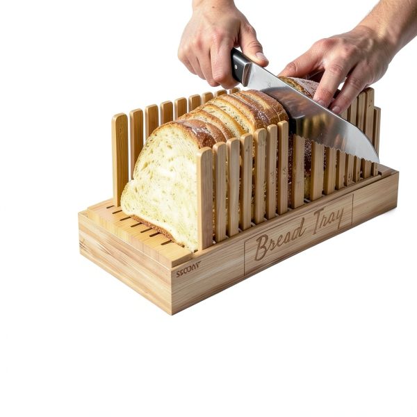 SECOAT Wooden Bread Slicer Kit Adjustable Storage Yellow-5