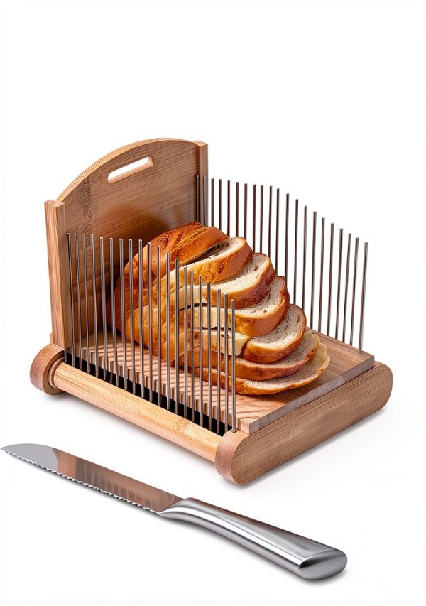 NiHome Bamboo Bread Slicer Stainless Steel Adjustable-2