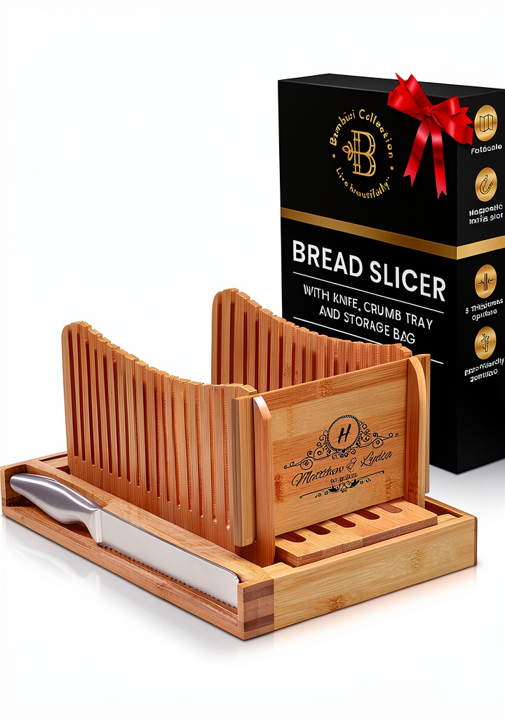 Installing Bamboo Bread Slicer Bambüsi 8 Inch Steel on a wooden kitchen countertop
