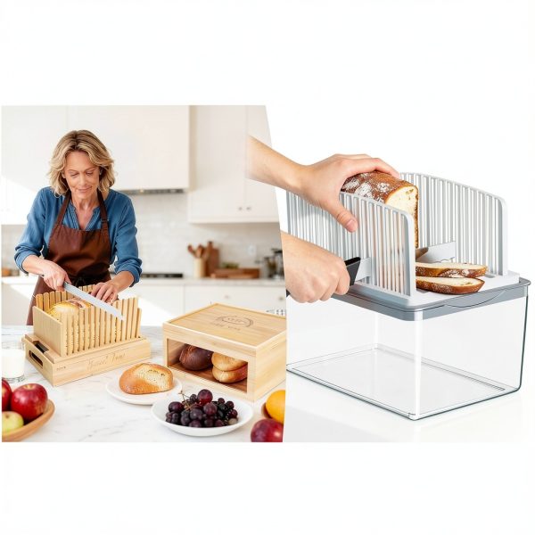 SECOAT Wooden Bread Slicer Kit Adjustable Storage Yellow-2