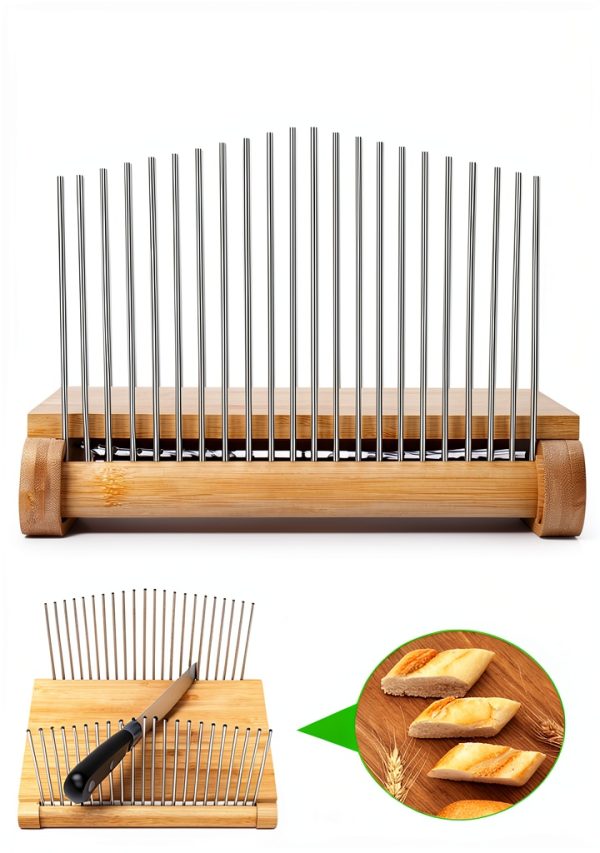 NiHome Bamboo Bread Slicer Stainless Steel Adjustable-4