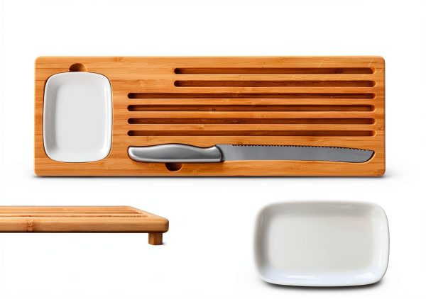Bamboo Bread Board BAMBOO LAND Eco-Friendly with Knife Dish-1