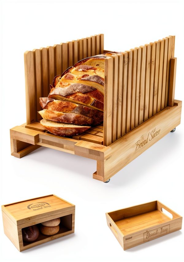SECOAT Wooden Bread Slicer Kit Adjustable Storage Yellow-0