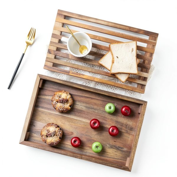 VZODESR Acacia Wood Bread Board with Crumb Tray-2