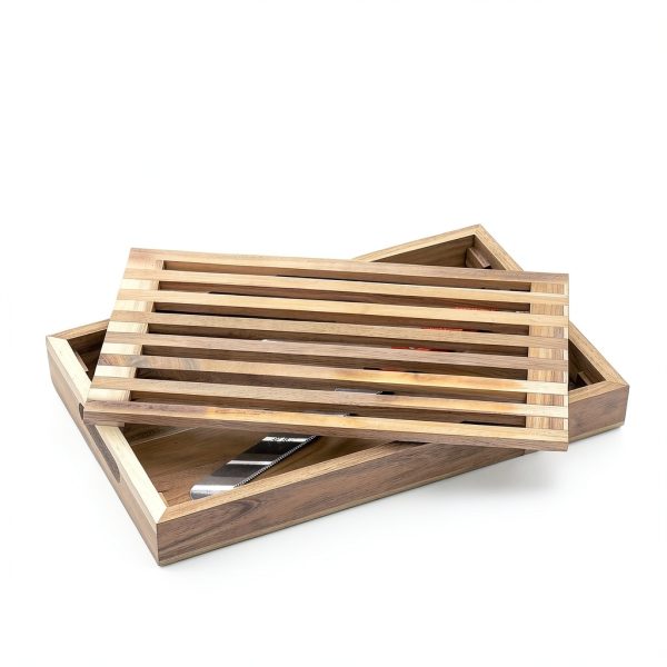 VZODESR Acacia Wood Bread Board with Crumb Tray-3