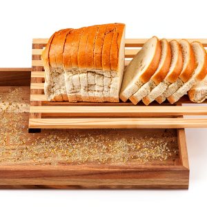 Wonderjune Acacia Wood Bread Board with Crumb Tray-0