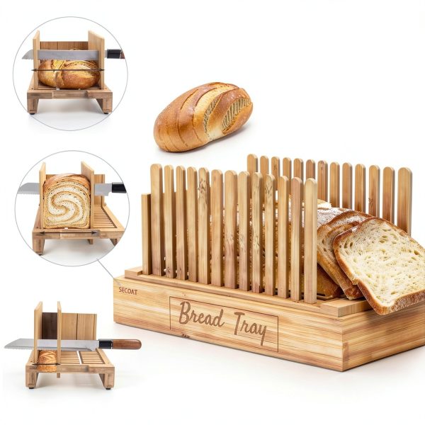 SECOAT Wooden Bread Slicer Kit Adjustable Storage Yellow-4