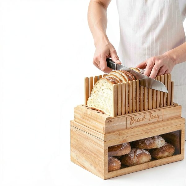 SECOAT Wooden Bread Slicer Kit Adjustable Storage Yellow-3