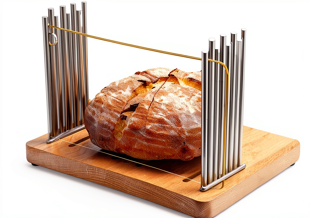 Auxruen bread slicer in use on a kitchen countertop
