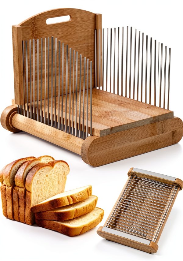 NiHome Bamboo Bread Slicer Stainless Steel Adjustable-0