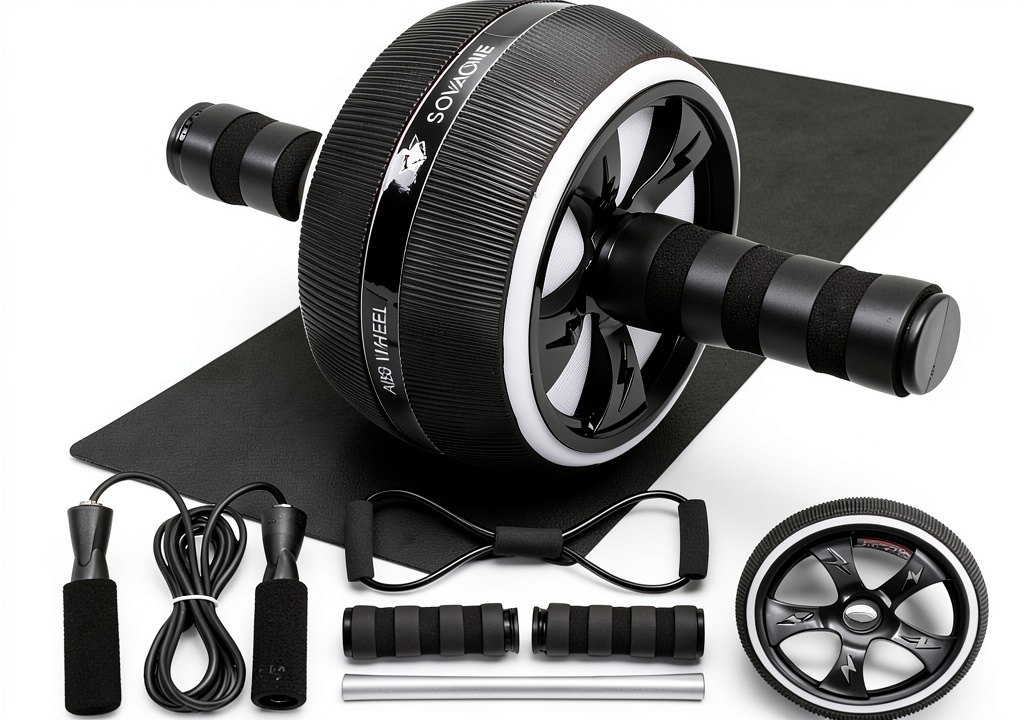 Installing SOVAONE Stainless Steel Ab Roller for Home Gym on a wooden floor