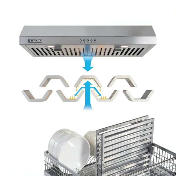 Empava Ductless Under Cabinet Range Hood 30 Inch, Convertible Ducted (Rear/Top Vent), 300 CFM, Push Button Plug in, Stainless Steel-2