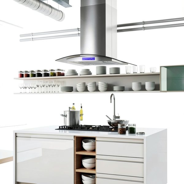 30 in. COSMO Lumin Island Range Hood 380 CFM Stainless Steel LED-1
