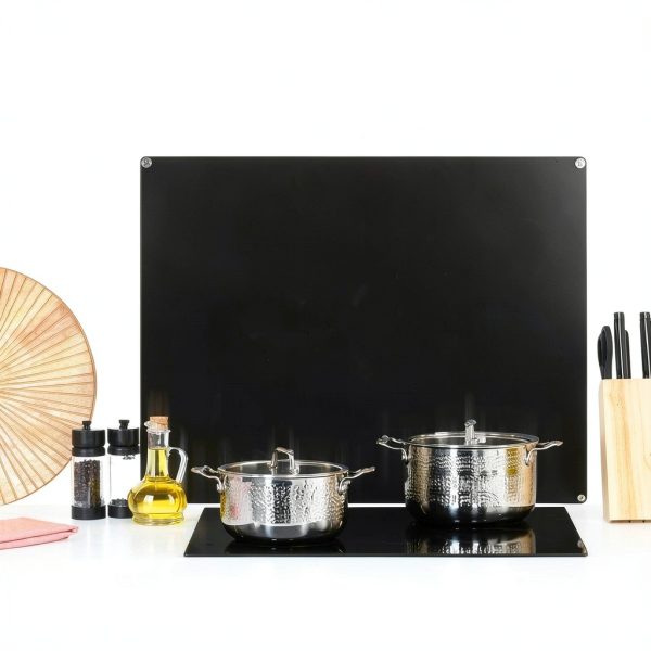 Stainless Steel Backsplash Range Hood Stove Backsplash Back Stainless Steel Sheet for Kitchen Wall Splatter Metal Wall Panels with Screws and Hanging Towel(Black,24×30 Inch)-4