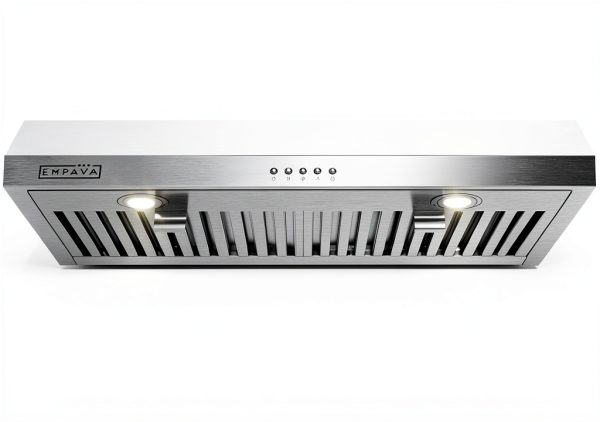 Empava Ductless Under Cabinet Range Hood 30 Inch, Convertible Ducted (Rear/Top Vent), 300 CFM, Push Button Plug in, Stainless Steel-0