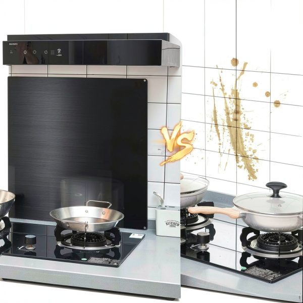 Stainless Steel Backsplash Range Hood Stove Backsplash Back Stainless Steel Sheet for Kitchen Wall Splatter Metal Wall Panels with Screws and Hanging Towel(Black,24×30 Inch)-3