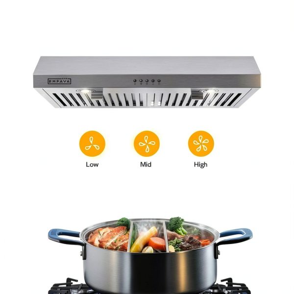 Empava Ductless Under Cabinet Range Hood 30 Inch, Convertible Ducted (Rear/Top Vent), 300 CFM, Push Button Plug in, Stainless Steel-4