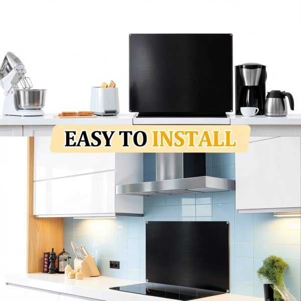 Stainless Steel Backsplash Range Hood Stove Backsplash Back Stainless Steel Sheet for Kitchen Wall Splatter Metal Wall Panels with Screws and Hanging Towel(Black,24×30 Inch)-6