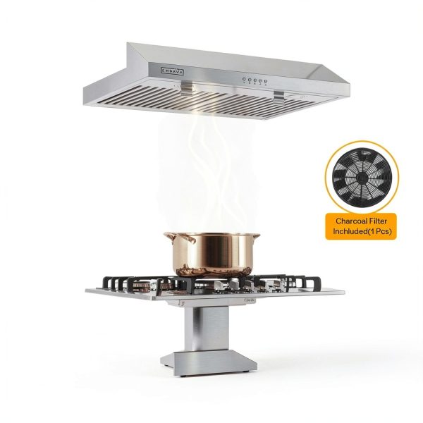 Empava Ductless Under Cabinet Range Hood 30 Inch, Convertible Ducted (Rear/Top Vent), 300 CFM, Push Button Plug in, Stainless Steel-1