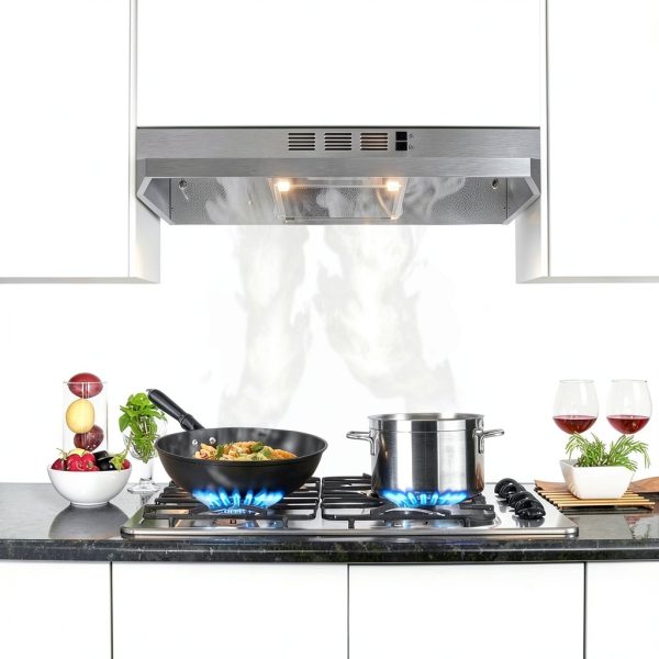 Range Hood 30 inch Under Cabinet, Stainless Steel Kitchen Vent Hood 280CFM, Built-in Kitchen Stove Hood w/Rocker Button Control, Ducted/Ductless Convertible Duct, 2 Speeds Fan, Bright LED Light-2